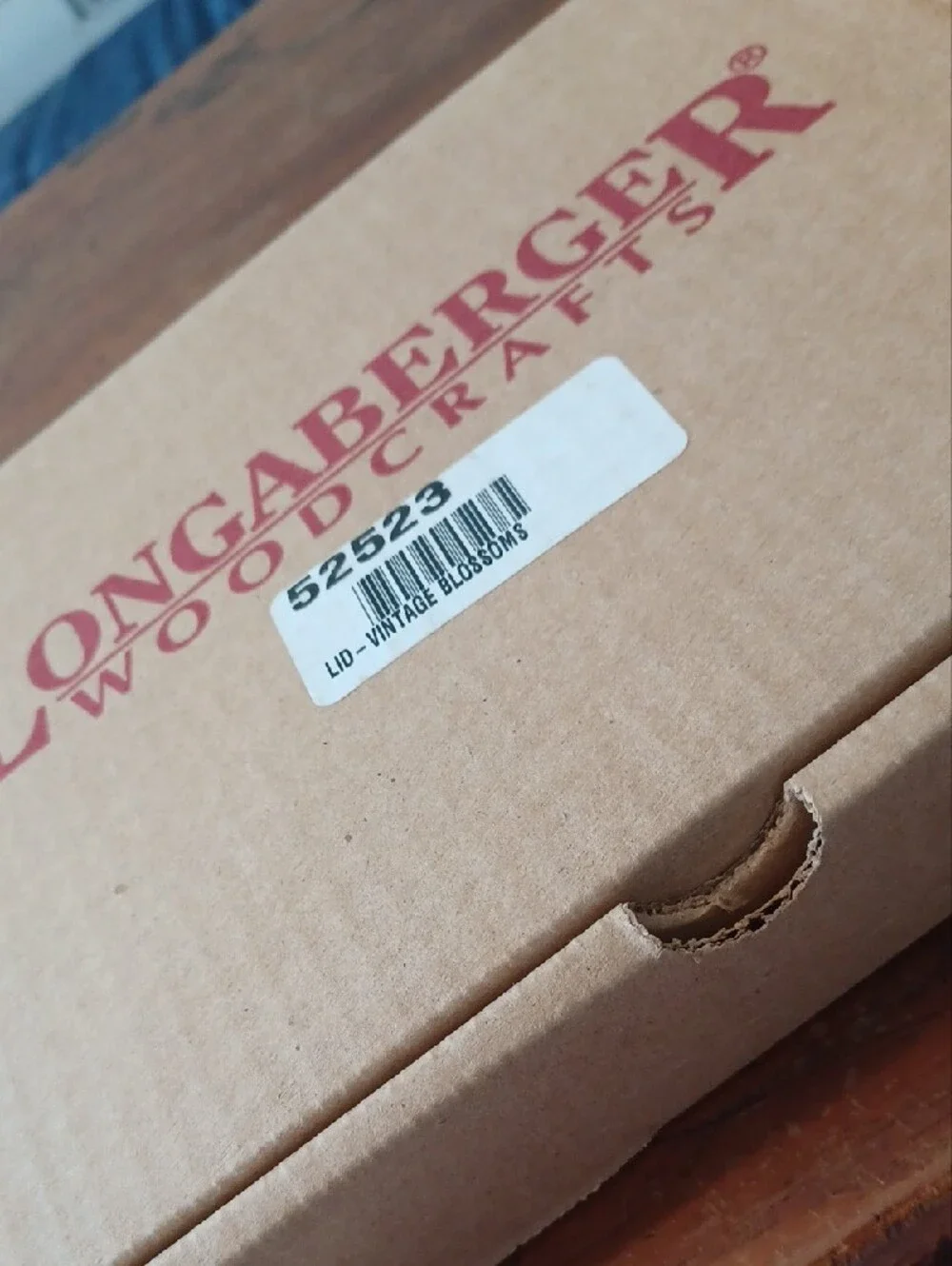 Longaberger Wooden Basket Lid with Floral Knob - Natural Wood and Pink & Basket